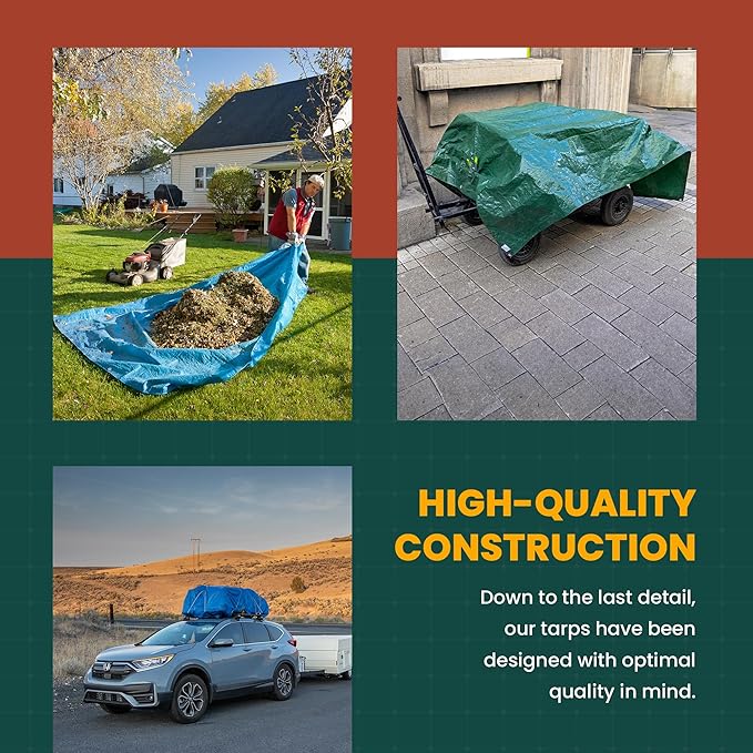 Large Waterproof Tarp - Heavy Duty 10 Mil Thick Poly Tarpaulin Ideal for Canopy Tents, Boats, RV or Pool Covers - Multipurpose Protective Tarps with Grommets for Indoor, Outdoor Use | 12' x 20' 2 Pack