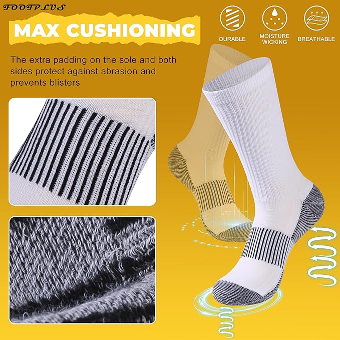 FOOTPLUS Hiking Copper Compression Socks,Unisex Cushioned Sole Arch Support Athletic Crew Running Socks