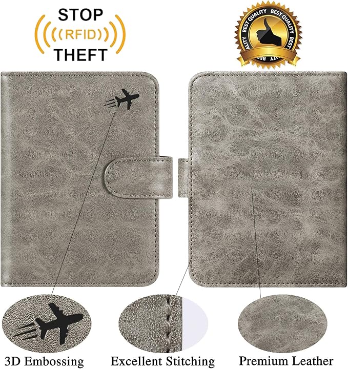 Passport Holder Cover Wallet RFID Blocking Leather Card Case Travel Accessories for Women Men (#Grey)