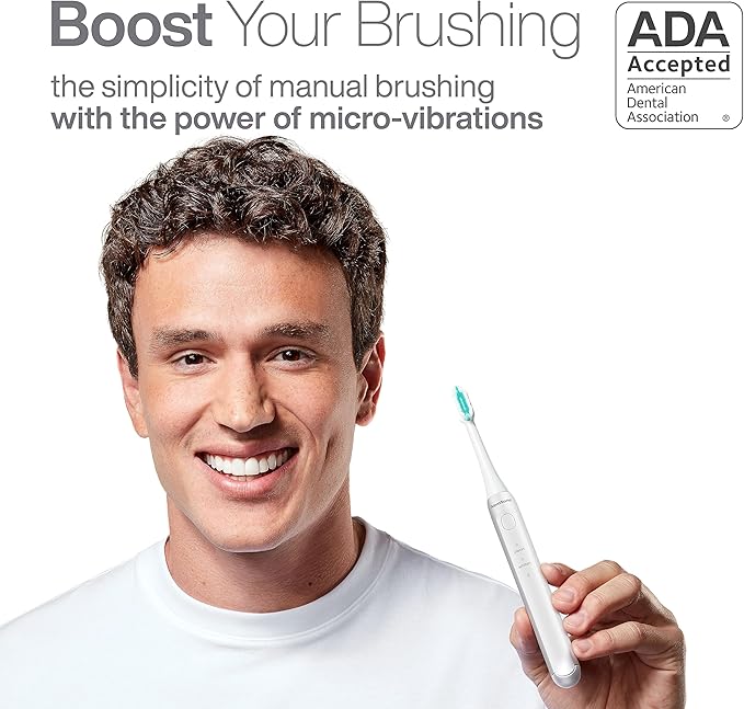 Aquasonic Icon ADA-Accepted Rechargeable Toothbrush | Magnetic Holder & Slim Travel Case | 2 Brushing Modes & Smart Timers | Gentle Micro-Vibrations (Pearl)