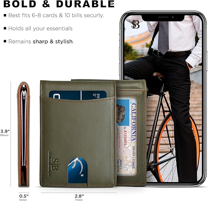 SERMAN BRANDS RFID Blocking Slim Bifold Genuine Leather Minimalist Front Pocket Wallets for Men with Money Clip Thin Gift