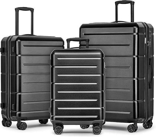 KYME Luggage Sets 3 Piece Hardshell 22in/26in/30in Suitcases with Spinner Wheels Hardside Suitcase Sets with TSA Lock Travel Rolling Luggage Set for Women Men Black