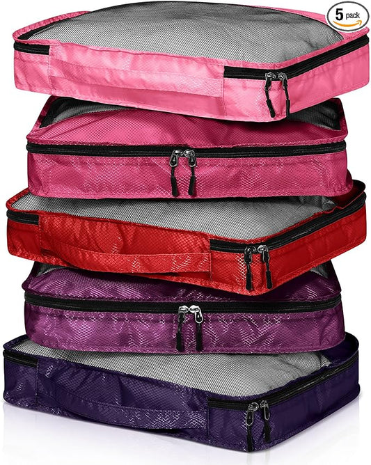 5 Pcs Packing Cubes for Suitcase Large Travel Cubes Carry on Luggage Organizer Bags for Clothes Accessories(S,Purple)