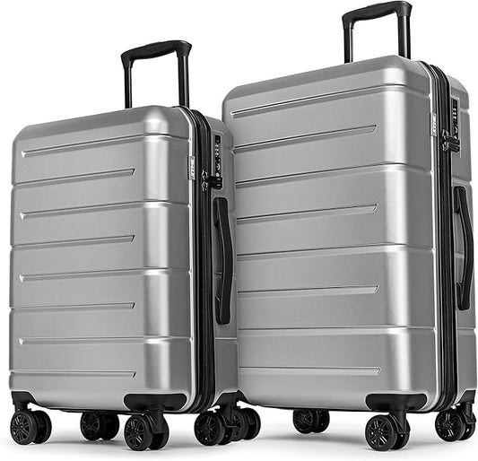 KYME Luggage Sets 2 Piece Hardshell 22"/26" Suitcase with Spinner Wheels Durable Suitcases Sets with TSA Lock Lightweight Travel Luggage Set for Women Men Silver Grey