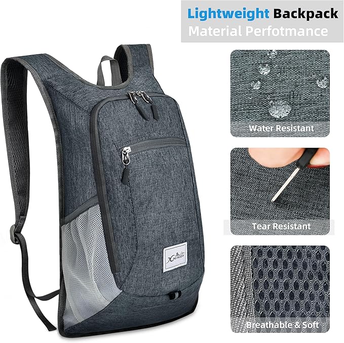 Lightweight 10L Foldable Travel Backpack - Packable Camping & Hiking Daypack for Women & Men (Dark Grey)