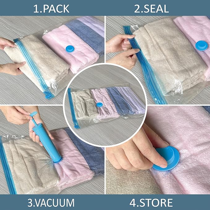 10 Pack Vacuum Storage Bags with Pump, 5 Jumbo and 5 Large Space Saver Vacuum Storage Bags, Vacuum Seal Bags for Clothing, Comfoters, Pillows, Blanket, Bedding