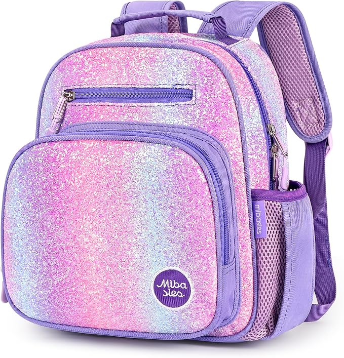 mibasies Toddler Backpack for Girls 2-4: Glitter Kids Backpacks for Girls - Preschool Kindergarten Backpack - Purple