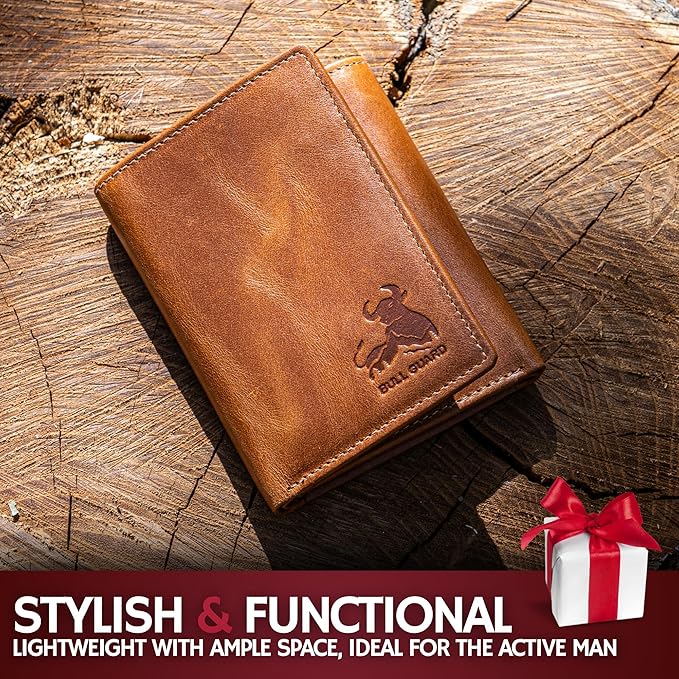 BULL GUARD Trifold Wallet with RFID For Men, Genuine Leather - Card and Cash Holder for Outdoors, Professionals