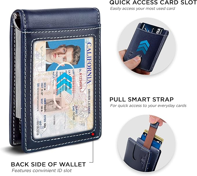 SERMAN BRANDS RFID Blocking Slim Bifold Genuine Leather Minimalist Front Pocket Wallets for Men with Money Clip Thin Gift