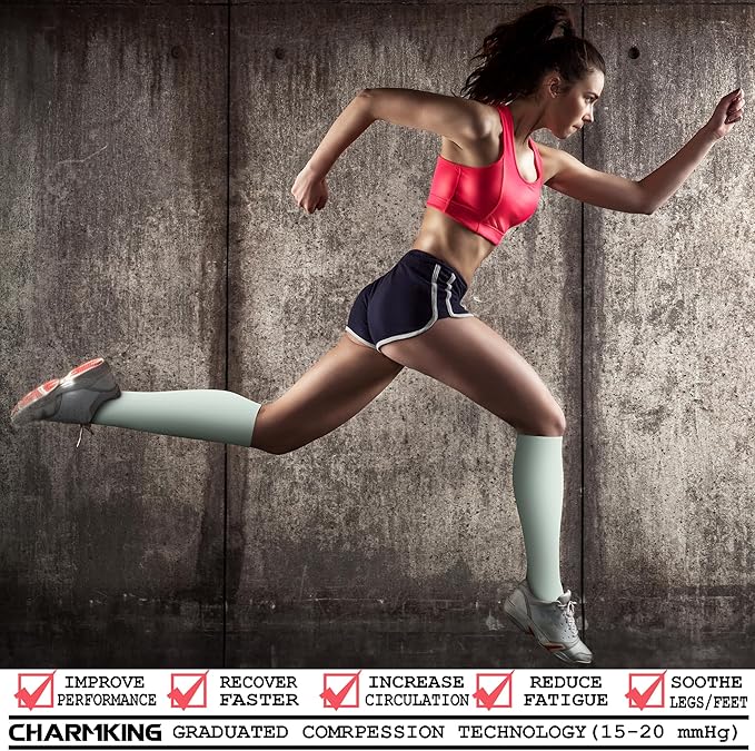 CHARMKING Compression Socks for Women & Men Circulation (3 Pairs) 15-20 mmHg is Best Support for Athletic Running Cycling