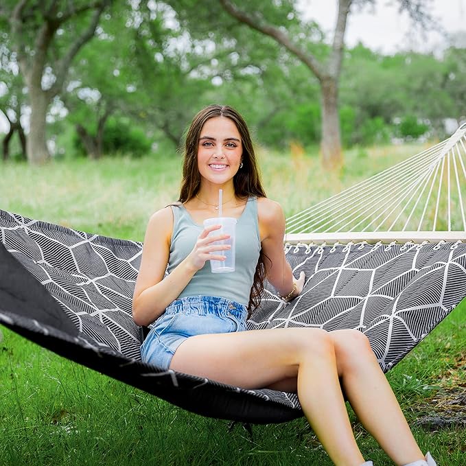 ANOW Outdoor Hammock with Spreader Bars and Detachable Pillow, 2 Person Hammock, 450 LBS Weight Capacity, Gray Cube