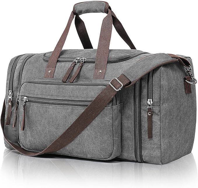 Canvas Expandable Duffle Bag for Men Traveling, Luggage Travel Bag Weekender Overnight Bag,Mens Gym Carry on Duffel Bags