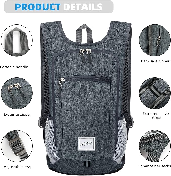 Lightweight 10L Foldable Travel Backpack - Packable Camping & Hiking Daypack for Women & Men (Dark Grey)