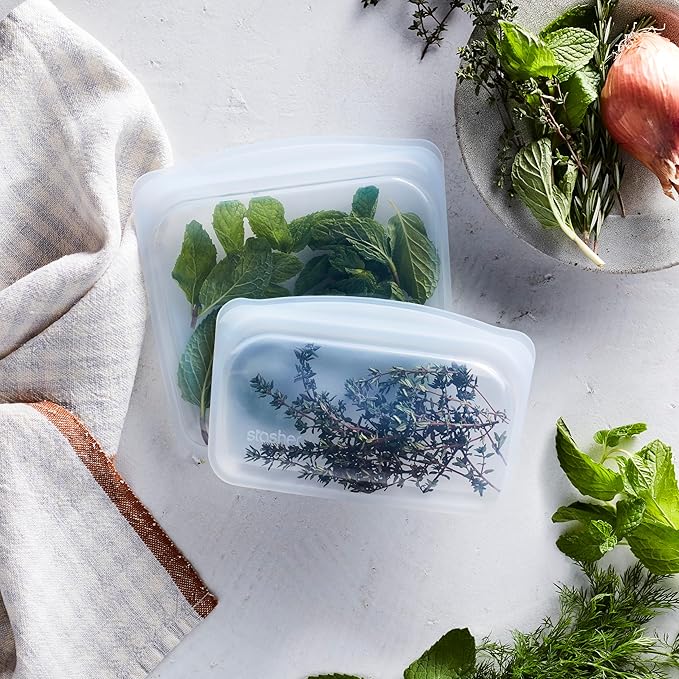 Stasher Premium Silicone Reusable Food Storage Bags, 4-Pack, Clear, Multi-Use Food Storage Bags, Lunch Bag, Travel Containers, BPA Free, Leak-free, Dishwasher-Safe, Eco-friendly