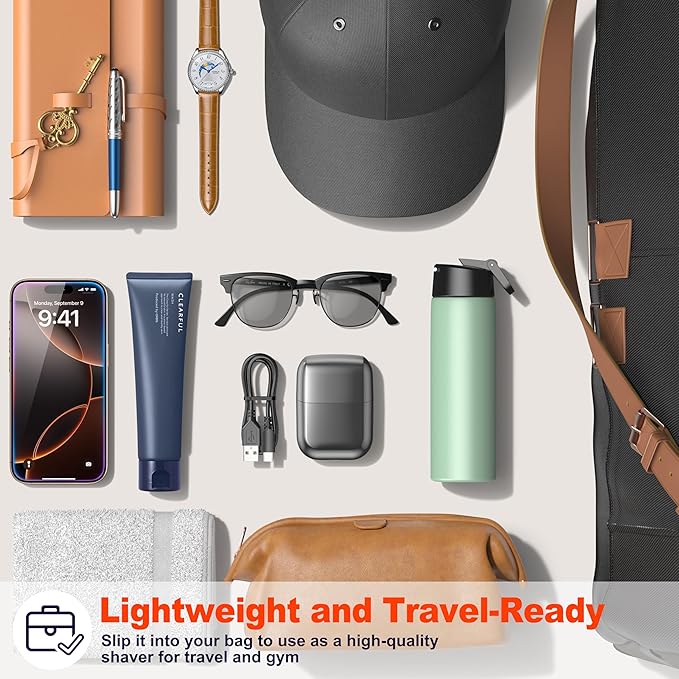 Telfun Mini Electric Foil Shavers for Men, Portable Men's Travel Facial Hair Groomer, USB-C Electric Beard Shaver with Full Body Waterproof & Big LED Display, Close Face Shaver for Head, Beard, & Neck