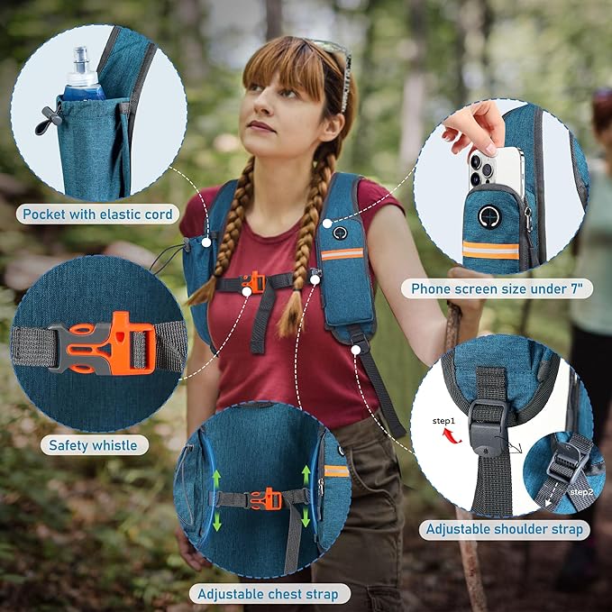 FIORETTO 10L Hiking Backpack for Women Men Mini Packable Backpack Lightweight Small Daypack for Camping Travel Outdoor, Turquoise