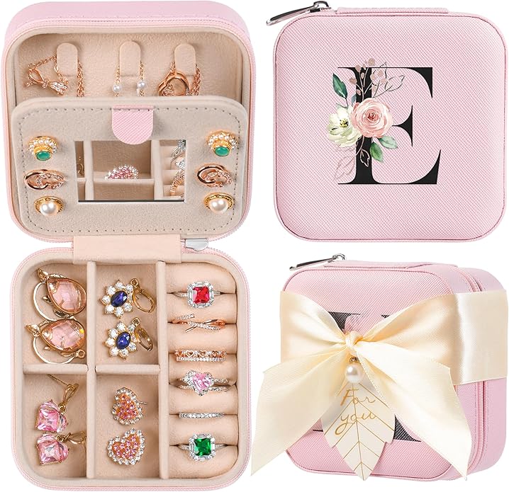 AYGXU Travel Jewelry Box for Women and Girls - Small Case With Initial A-Z - Teacher Gifts
