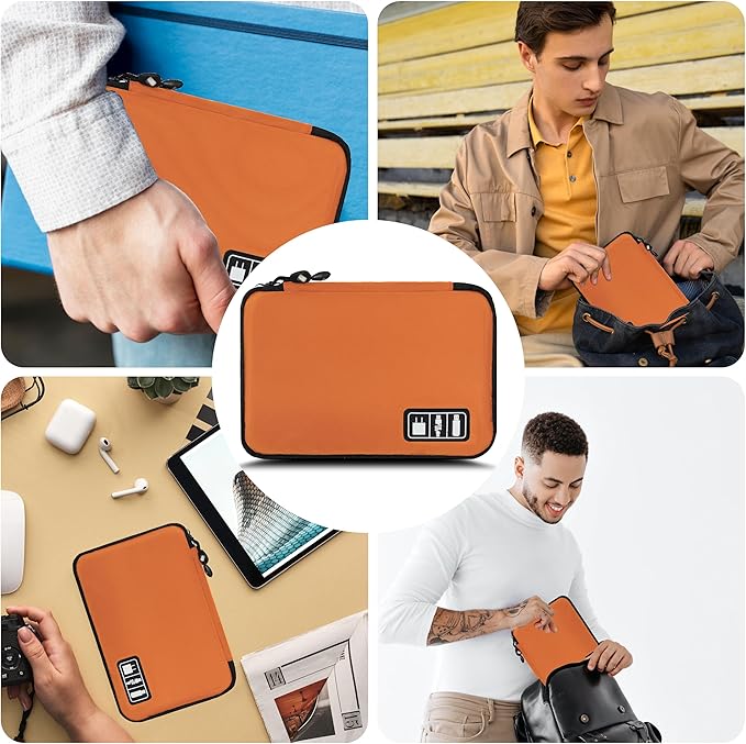 Electronics Organizer,Travel Cord Organizer Pouch, Portable Cable Organizer Bags,Travel Electronic Accessories Storage Case for Cables, Cords, Charger, Phone (Orange)