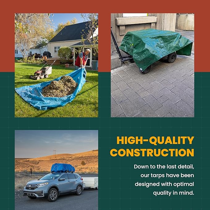 Large Waterproof Tarp - Heavy Duty 10 Mil Thick Poly Tarpaulin Ideal for Canopy Tents, Boats, RV or Pool Covers - Multipurpose Protective Tarps with Grommets for Indoor and Outdoor Use | 12' x 12'
