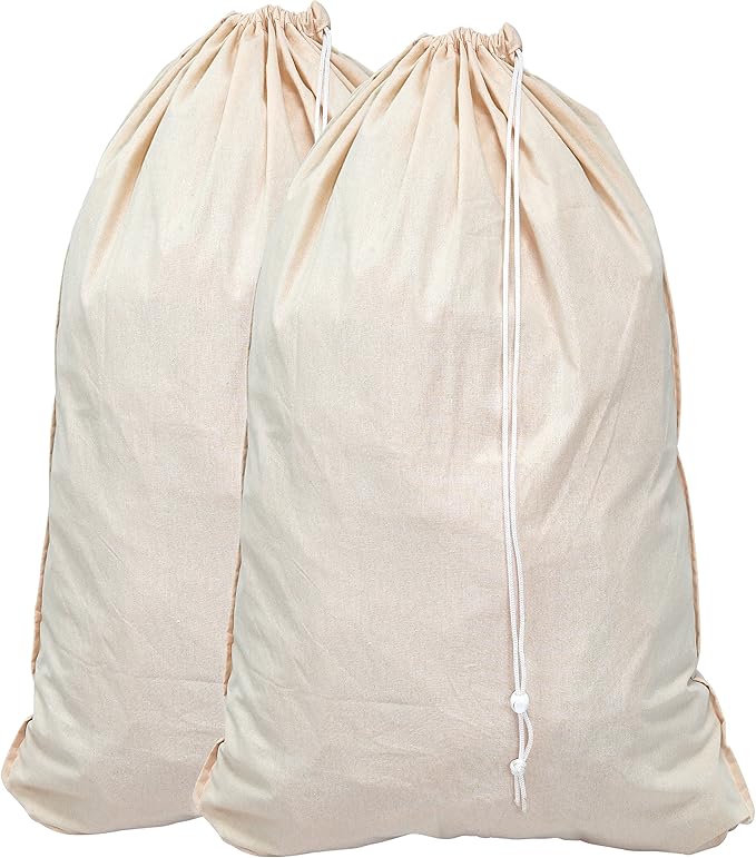Simple Houseware Extra Large Natural Cotton Laundry Bag, Beige (28" x 36") - 2 Pack