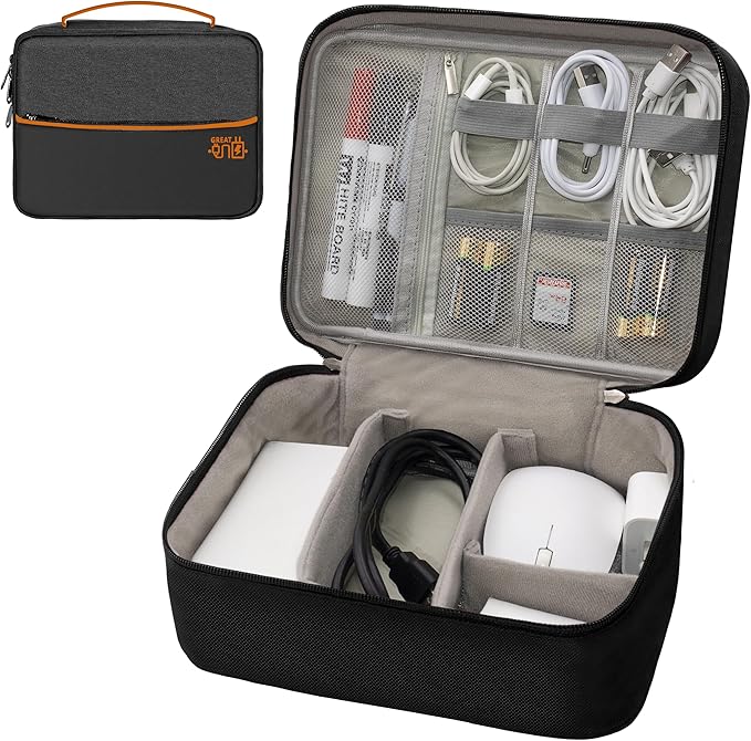 Electronics Organizer,Travel Cord Organizer Pouch, Portable Cable Organizer Bags, Waterproof Electronic Accessories Storage Case for Cables, Cords, Charger, Phone (Double Layer-Black)