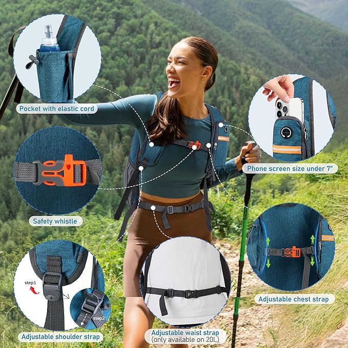 FIORETTO 20L Hiking Backpack for Women Men Mini Packable Backpack Lightweight Small Daypack for Camping Travel Outdoor, Turquoise