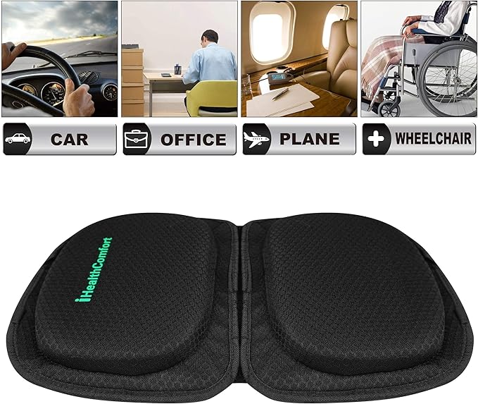 Small Travel Seat Cushion,Gel Memory Foam Seat Cushion,Supportive Butt Pillow,Portable and Foldable for Long Sitting Hours on Stadium Airplane Car Seat