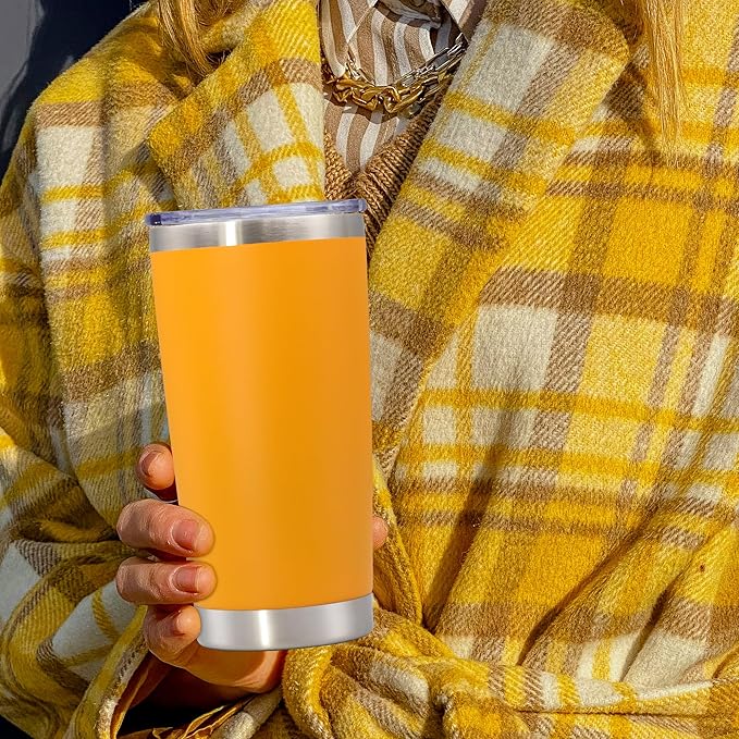 20 oz Tumbler with lid Double Wall Vacuum Insulated Tumblers Stainless Steel Coffee Mug Travel Coffee Tumbler Powder Coated Tumbler Cup Keep Hot&Cold - (Orange 1 Pack)