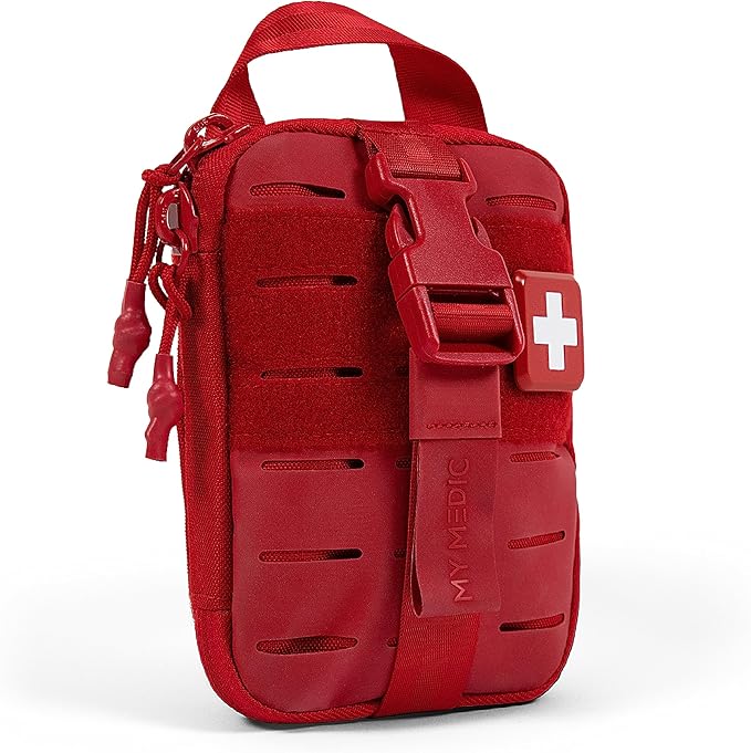 My Medic Sidekick - Camping Hiking and Backpacking First Aid Kit - 70 Items - HSA and FSA Eligible - Small Ifak Great for Travel or Motorcycle - Portable Emergency Kit – Red