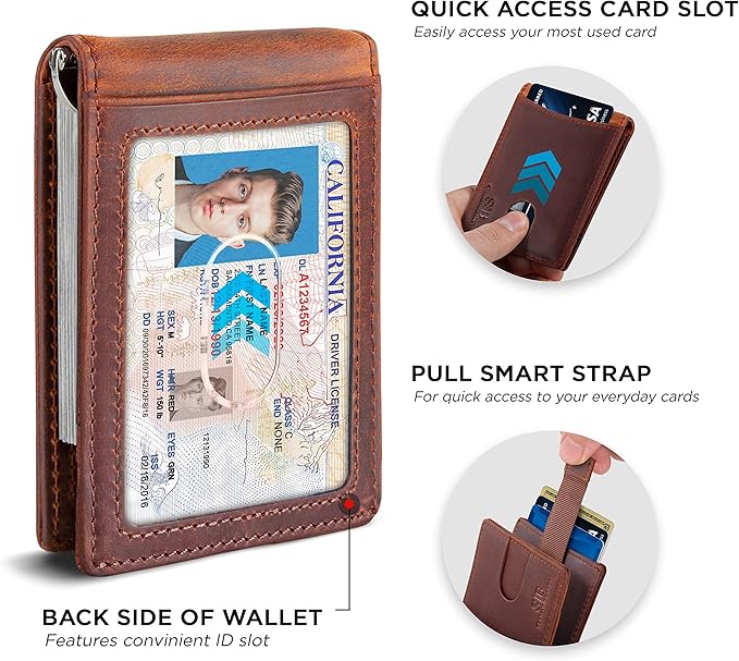 SERMAN BRANDS RFID Blocking Slim Bifold Genuine Leather Minimalist Front Pocket Wallets for Men with Money Clip Thin Gift