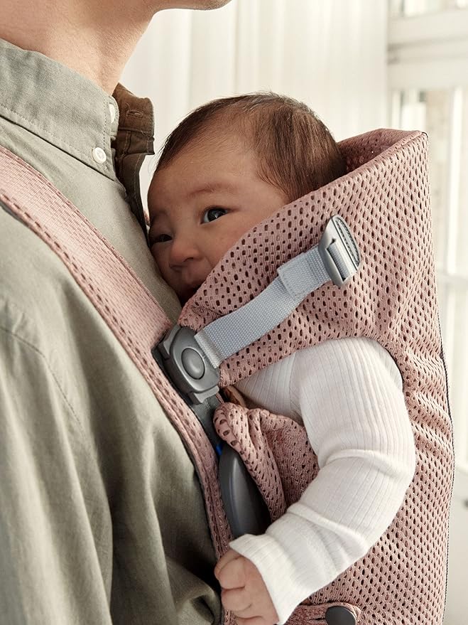 BabyBjörn Baby Carrier Mini, 3D Mesh, Dusty Pink | Newborn Carrier (7-25 lbs), Ergonomic, Easy-to-Use