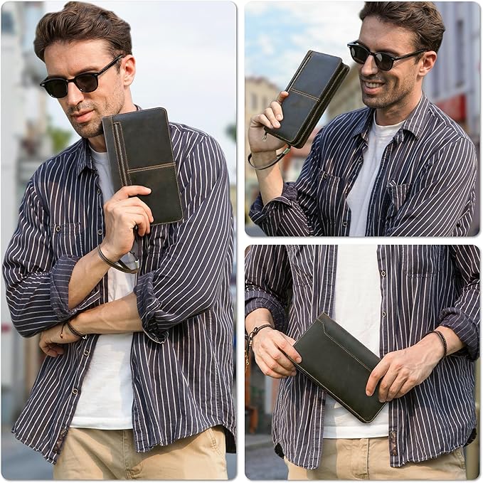 Top Grain Leather Travel Passport Wallet Organizer Case for Families, Handmade for 6 Passports & Multi Cards, RFID Blocking Large Capacity for Cards/Passports/Tickets/AirTag, Matte Coffee
