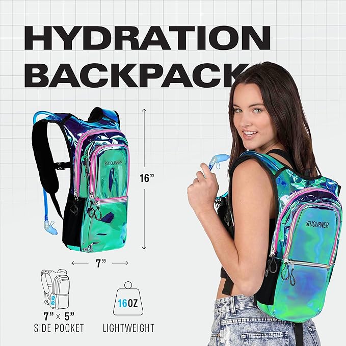 Sojourner Hydration Pack, Hydration Backpack - Water Backpack with 2l Hydration Bladder, Festival Essential - Rave Hydration Pack Hydropack Hydro for Hiking, Running, Biking, Festival Gear