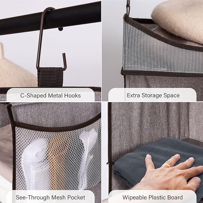 StorageWorks Hanging Closet Organizer, 3-Shelf Shelves with Top Shelf, 12" W x 12" D x 35 ¼"H, Mixing of Brown and Gray