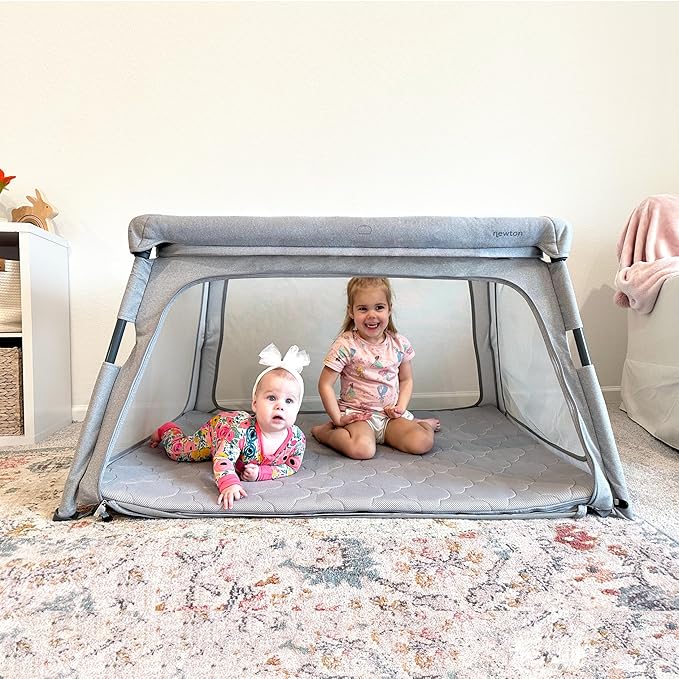 Newton Baby Deluxe Travel Crib & Play Yard | Breathable, Washable Mattress, Foldable Playpen for Toddlers, Travel Bag, Grey