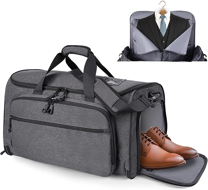 Garment Duffle Bags for Travel, YKK Zippers Carry On Convertible Suit Bag with Waterproof Compartment & Shoe Compartment & Shoulder Strap