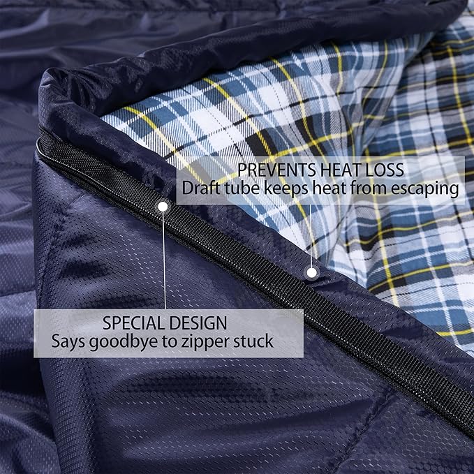 0 Degree Sleeping Bag 100% Cotton Flannel XXL for Adults Big and Tall Cold Weather Winter Zero Degree Camping,Free Compression Sack