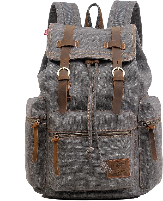 AUGUR High Capacity Canvas Vintage Backpack - for School College Hiking Travel 12-17" Laptop
