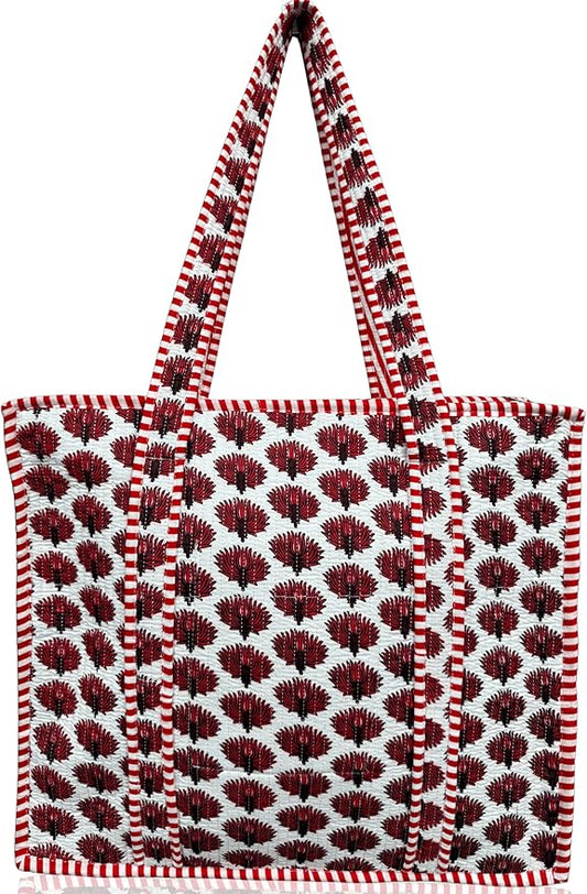 Cotton Quilted Tote Bag for Women – Large Beach & Travel Tote with Zipper, Reusable Grocery Bag