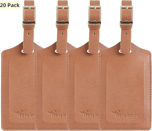 Travelambo Luggage Tags for Suitcases PU Leather Travel Tags Bag Tags Privacy Protection Travel Essentials