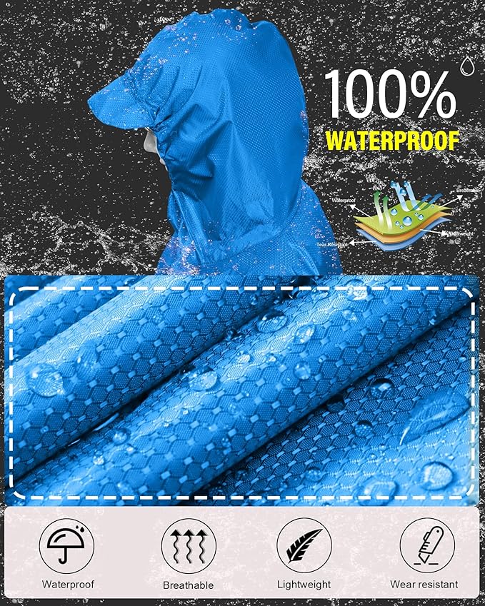 iCreek Hooded Rain Poncho with Pocket Waterproof Lightweight Unisex Raincoat Jacket for Hiking, Camping, Outdoor