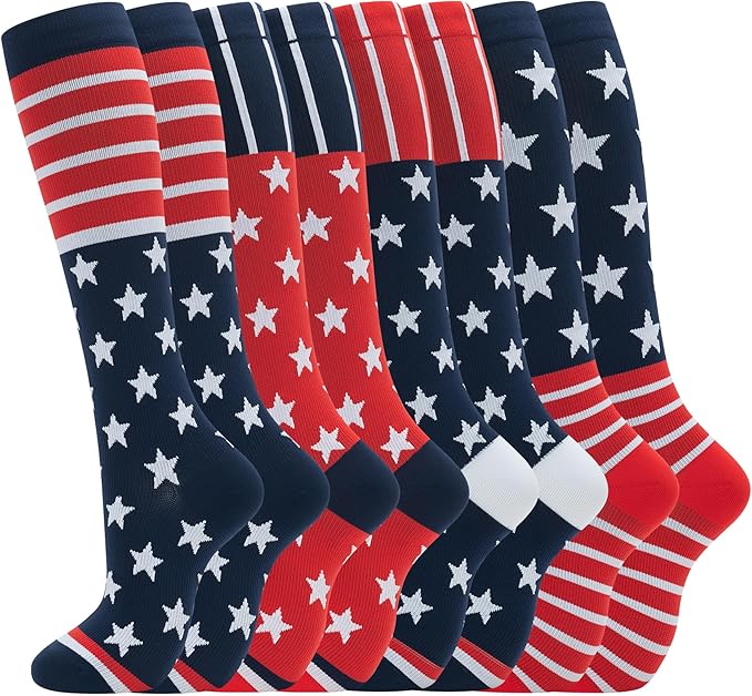 Compression Socks for Women Men Circulation Knee High 8 Pairs for Nurses, Running, Travel, Athletic
