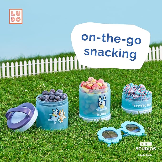 Whiskware Bluey Stackable Snack Containers for Babies, Toddlers, and Kids, 3 Stackable Snack Cups for School and Travel, Cupholder Friendly, Bluey and Bingo! Let’s Do This!