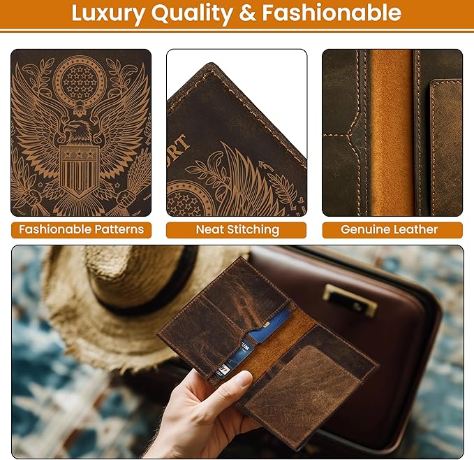 LEATHER VILLAGE Leather Passport Holder Cover – Travel Wallet with Card Slots, Vintage Passport Case for Men & Women – Cute Organizer for Travel Accessories & Documents - Distressed Brown