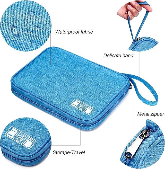 SELLYFELLY Travel Electronics Organizer Portable Cable Organizer Bag for Storage Electronic Accessories Case for Cord,Phone,Charger,Flash Drive (Sky Blue)