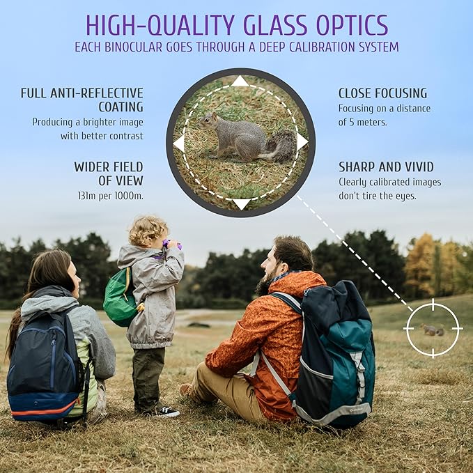 BeBison Binoculars for Kids and Adults - 8x21 High Resolution Real Optics - Compact Folding Shockproof Kids Binoculars for Bird Watching - Spy Games - Outdoor Play for Boys and Girls