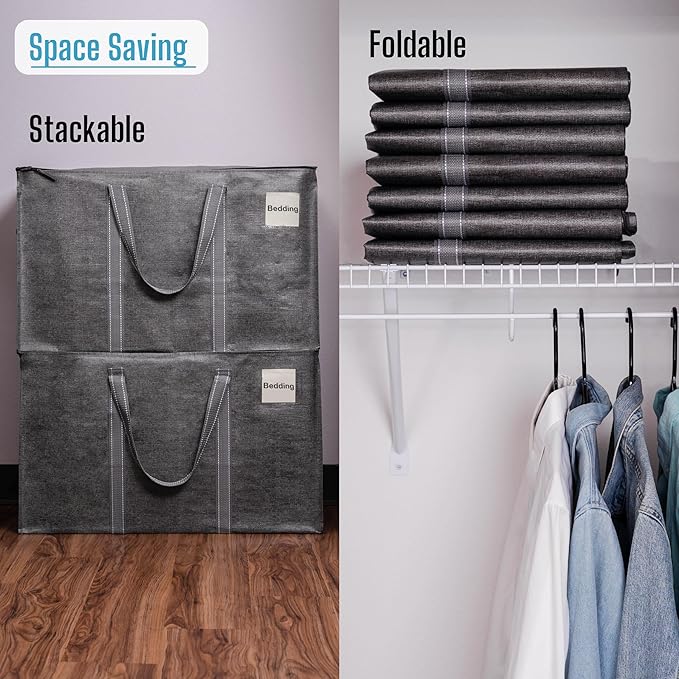 VENO 2 Pack Moving Bags, Heavy Duty, Moving Boxes Alternative, Packing Storage Supplies for Dorm Room Essentials with Zipper for Clothes, Extra Large Totes for Packaging (Dark Gray, 2 Pack)