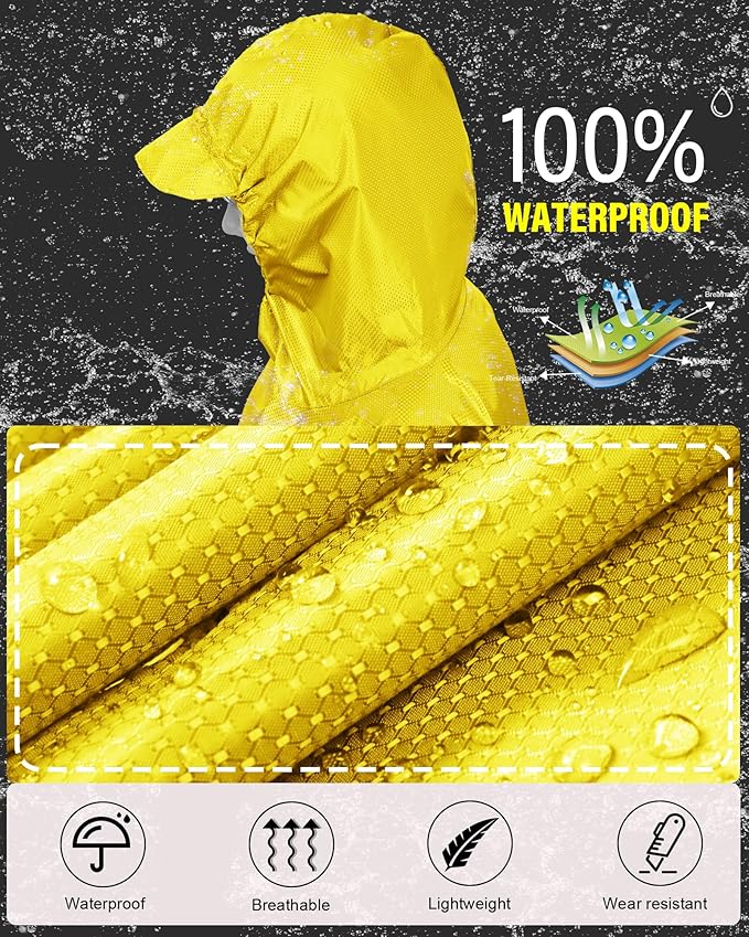 iCreek Hooded Rain Poncho with Pocket Waterproof Lightweight Unisex Raincoat Jacket for Hiking, Camping, Outdoor