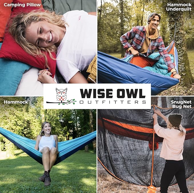 Wise Owl Outfitters Camping Hammock – 500lbs Portable Hammock with Tree Straps - Travel, Backpacking, Hiking, Outdoors Camping Gear - Single or Double