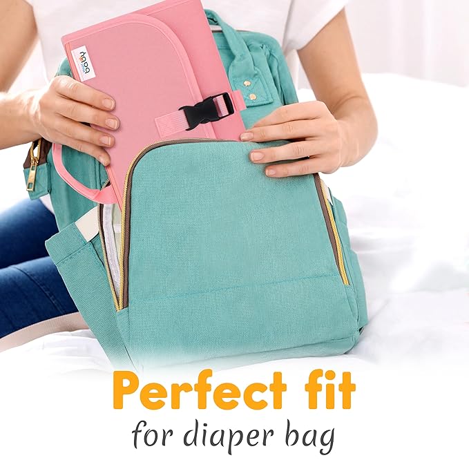 Kopi Baby Portable Diaper Changing Pad - Baby Diaper Changer Travel Bag with Wipes Pocket, Smart Design Portable Changing Mat, Infant Travel Station Kit, Gift for Newborn Girl & Boy - Pink, Premium